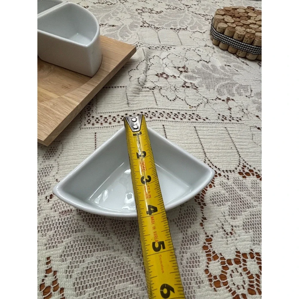 Alex Liddy Porcelain 4 Section Serving Set with Wooden Lazy Susan Turntable Base